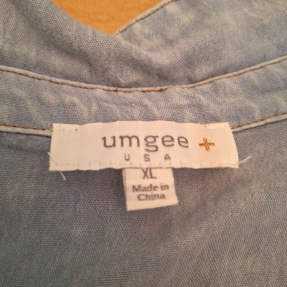 Sleeveless Denim Chambray Dress Tiered Ruffles Big Flower Accent Sz XL - Picture 10 of 16